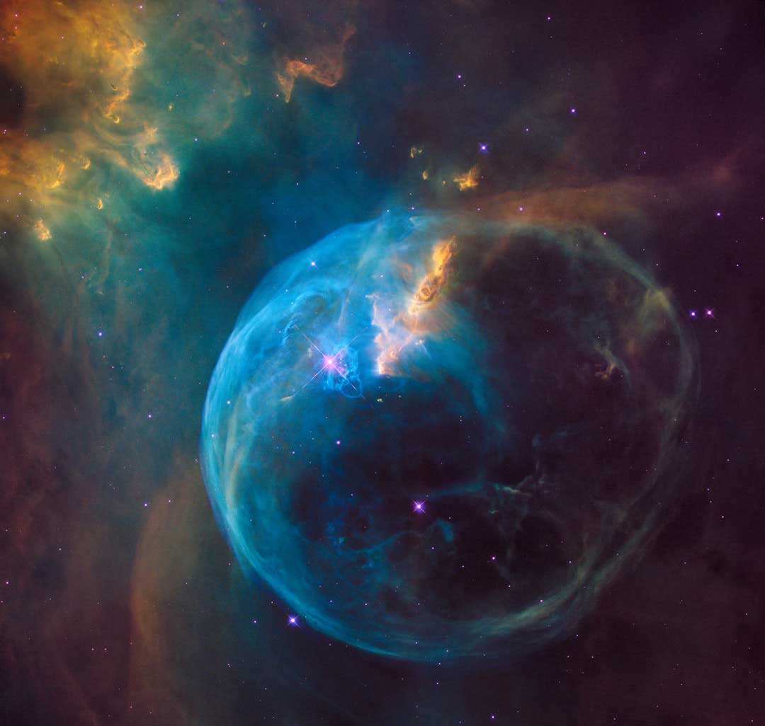 NASA Hubble Telescope of enormous bubble being blown into space by superhot, massive star