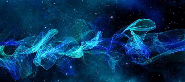 Drawing of blue and green wavelengths in night sky